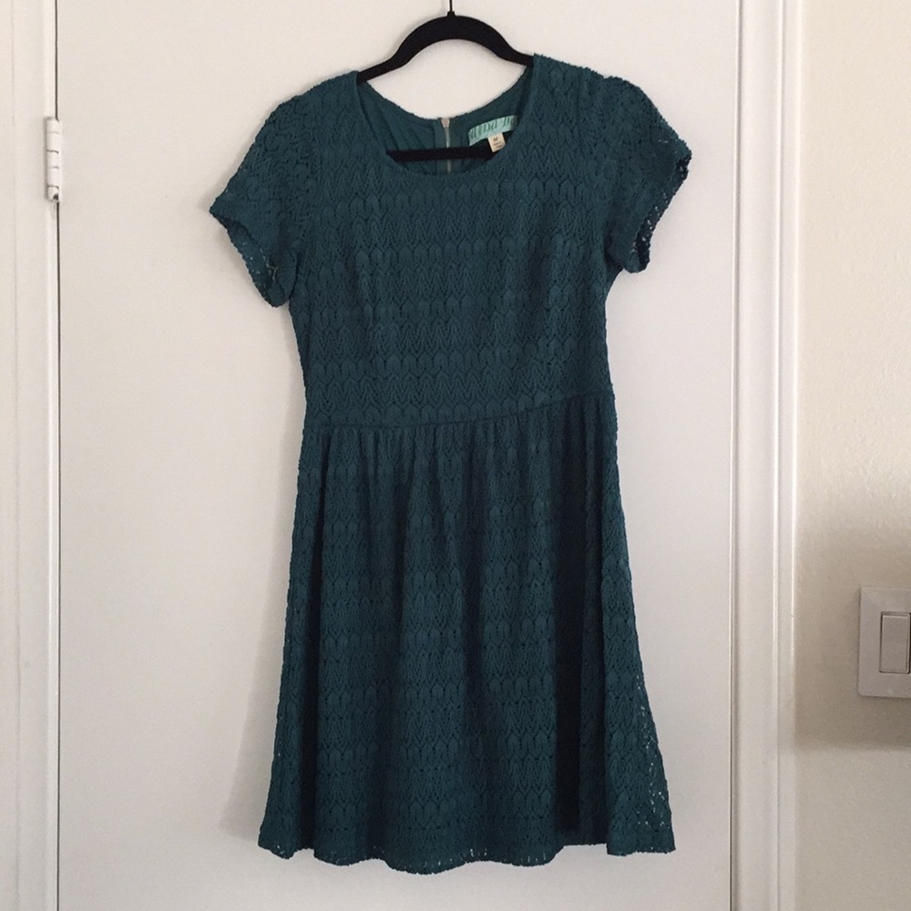 Turquoise dress with silver zipper on back